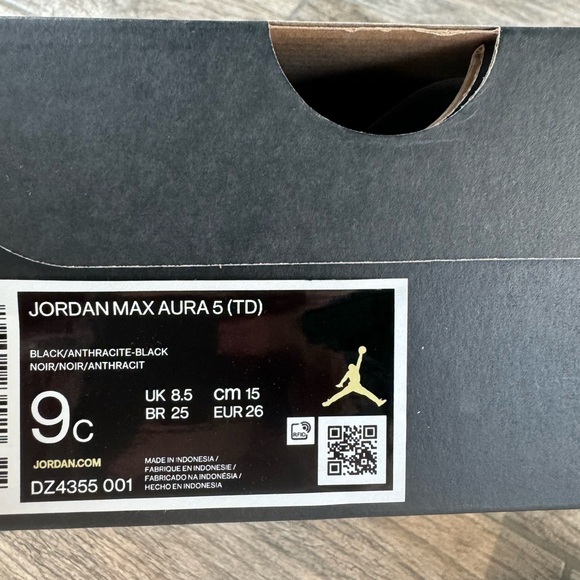 Brand New Air Jordan Max Aura 5 “Black Anthracite “ Toddler/Kids’ Shoes - Picture 10 of 11